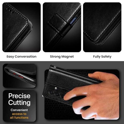 Image of WOW IMAGINE Shock Proof Flip Cover Back Case Cover for Samsung Galaxy M17 5G | A17 5G | F17 5G (Flexible | Leather Finish | Card Pockets Wallet & Stand | Black)