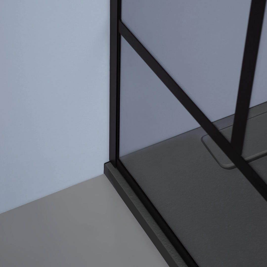 Kiamami Valentina - Parete Doccia Walk In Da 140Cm Trasparente Con Decorazione Nero Opaco