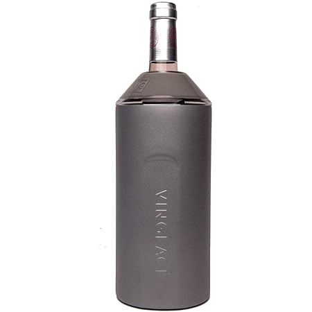 Vinglacé Wine Bottle Insulator | Stainless Steel | Double Walled | Vacuum Insulated | Tritan Plastic Adjustable Top | Keeps Wine & Champagne Cold for Hours | 10" x 11" x 12" | Graphite