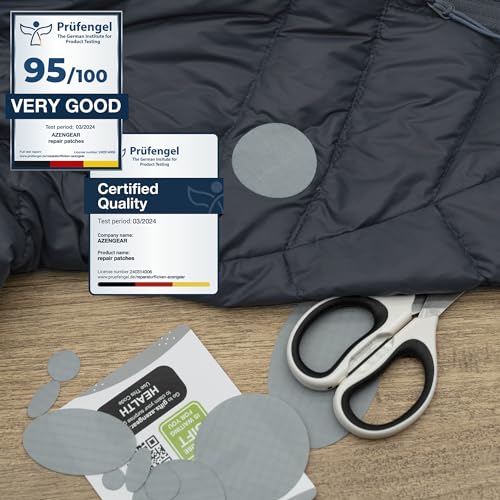 aZengear Repair Patches for Jackets, Tent, Shoe Toe, Air Mattress, Inflatables, PVC Gear - Waterproof, Self-Adhesive, Tear-Cold-Heat-Resistant, Down Puffer Coat (11 Pcs, Silver)