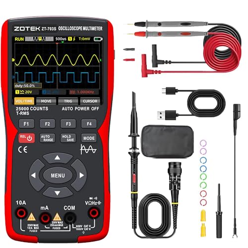 Echouswin ZT-703S 3 in 1 Handheld Oscilloscope Multimeter DDS Generator, 2 Channels, 50MHz Bandwidth, 280MSa/s Sampling Rate, 25000 Counts, Voltage, Current, Capacitor, Resistor, Diode Test