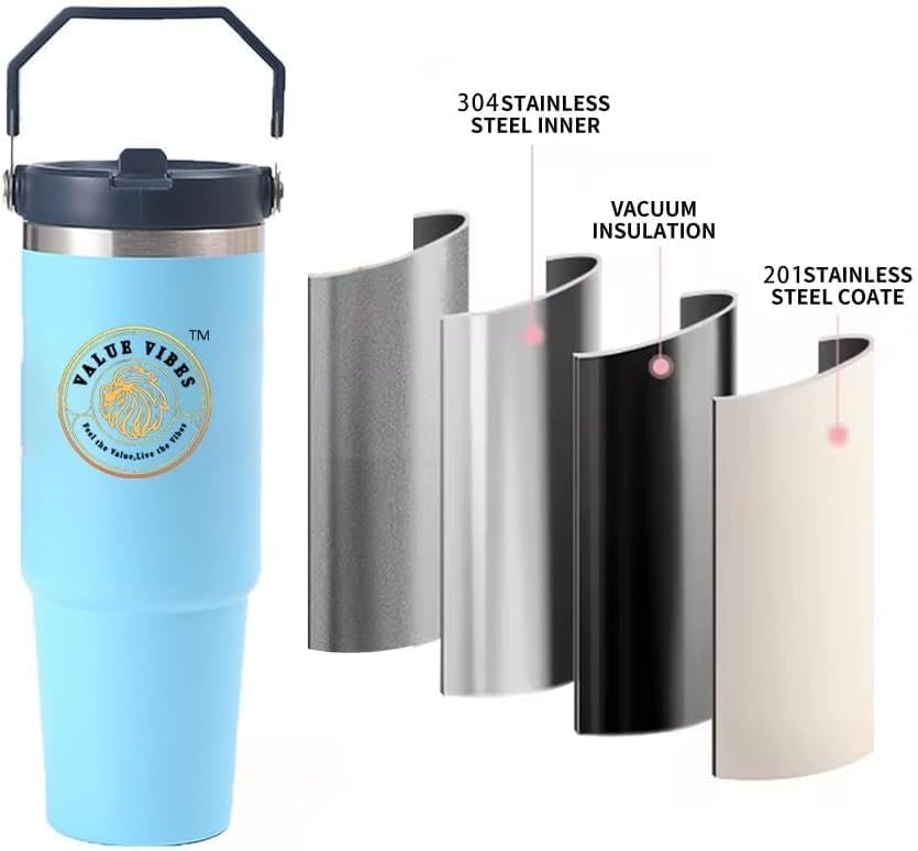 30 oz Stainless Steel Travel Tumbler with Handle – Vacuum Insulated Double-Wall Mug – Spill-Resistant Lid, for Hot or Cold Drinks - Image 3