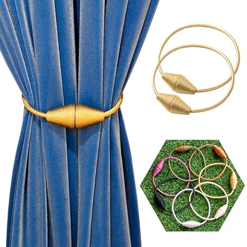 JoySusie 2 Pack Magnetic Curtain Tiebacks Upgraded Rope Modern Handmade Curtain Tie Backs Decorative Drapes Weave Holdbacks for Indoor & Outdoor Curtain (Gold) Cover