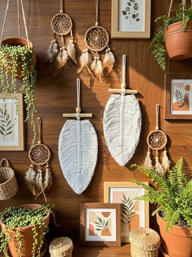 Image of JH Gallery Handmade Macrame Leaf Wall Decor, All Natural Boho Cotton Hanging with Fabric Loop, Boho Chic Accent for Bedroom, Office, Living Room and Home Decor (Pack of 2)