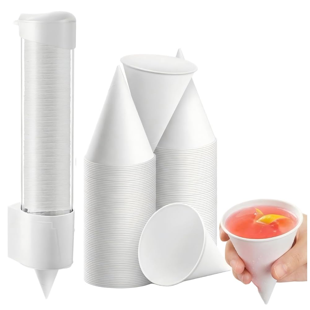 Hndhbfgrt 4 Oz Snow Cone Cups 400 Pcs 4 Oz Snow Cone Cups Snow Cone Cups with Wall Mount Cup Dispenser for Shaved Ice, Cold Drinks, Parties