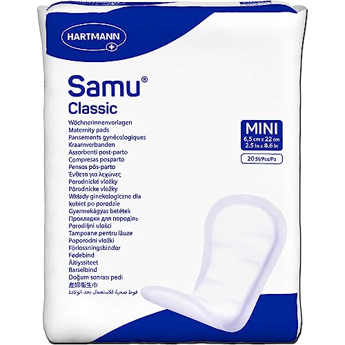 Samu Classic Mini - weiche Wöchnerinnen-Vorlagen für zuverlässigen Schutz nach der Geburt, hautfreundlich und schnell absorbierend, ohne Folie, 1x20 Stück Samu Classic Mini - weiche Wöchnerinnen-Vorlagen für zuverlässigen Schutz nach der Geburt, hautfreundlich und schnell absorbierend, ohne Folie, 1x20 Stück