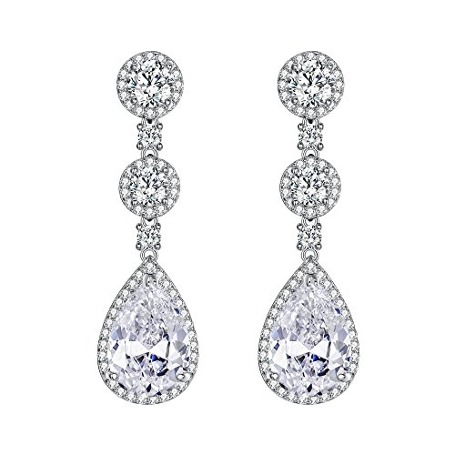 EVER FAITH® - 925 Plata Esterlina Bling CZ Atravezado Lágrimas Novia Compromiso Pendientes N06427-1