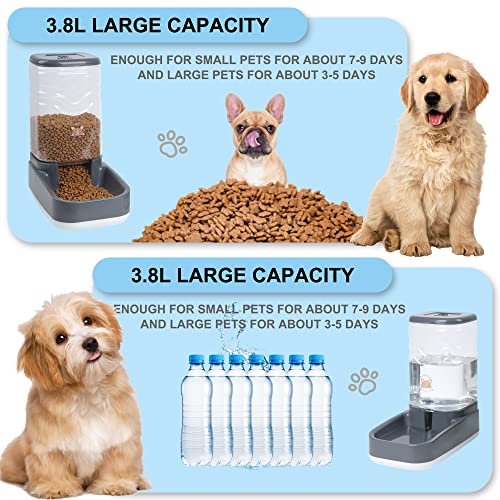 Automatic Cat Feeder, Gravity Food and Water Dispenser Bowl Set for Small Medium Dogs Animals, Pet Feeder Dispenser Storage Food, 3.8L Large Capacity, Gray - Image 6