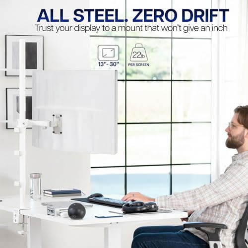 Image of VIVO Extra Tall Single Monitor Desk Mount Stand with 39 inch Pole, Features Full Adjustability - Tilt and Articulation, Holds 13 to 32 inch Screens up to 10kg with VESA Mounting, White, STAND-V011W