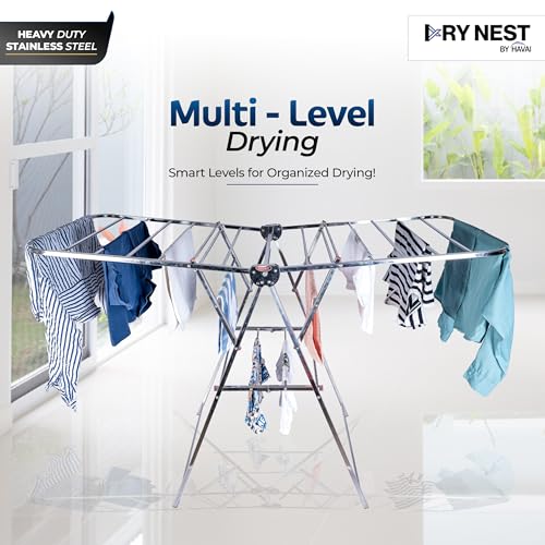 Image of HAVAI DryNest 4 KG Heavy Duty Foldable Cloth Drying Stand | Premium Rust-Free Stainless Steel Laundry Rack with Strong Steel Rods | Indoor, Outdoor & Balcony Use | Portable Clothes Dryer Stand