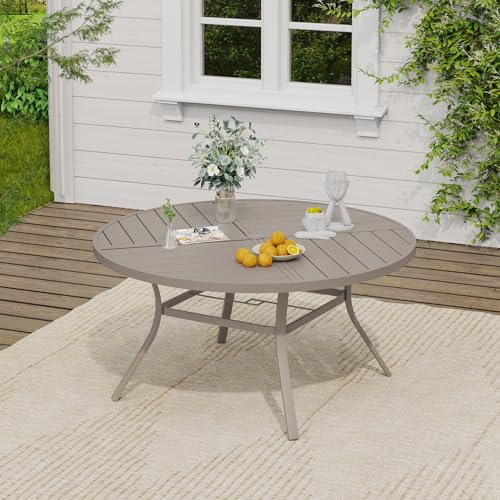 Image of VICLLAX 50 inch Round Outdoor Table, Patio Dining Table for 6 with Umbrella Hole for Garden Lawn Deck Backyard, Sandshell