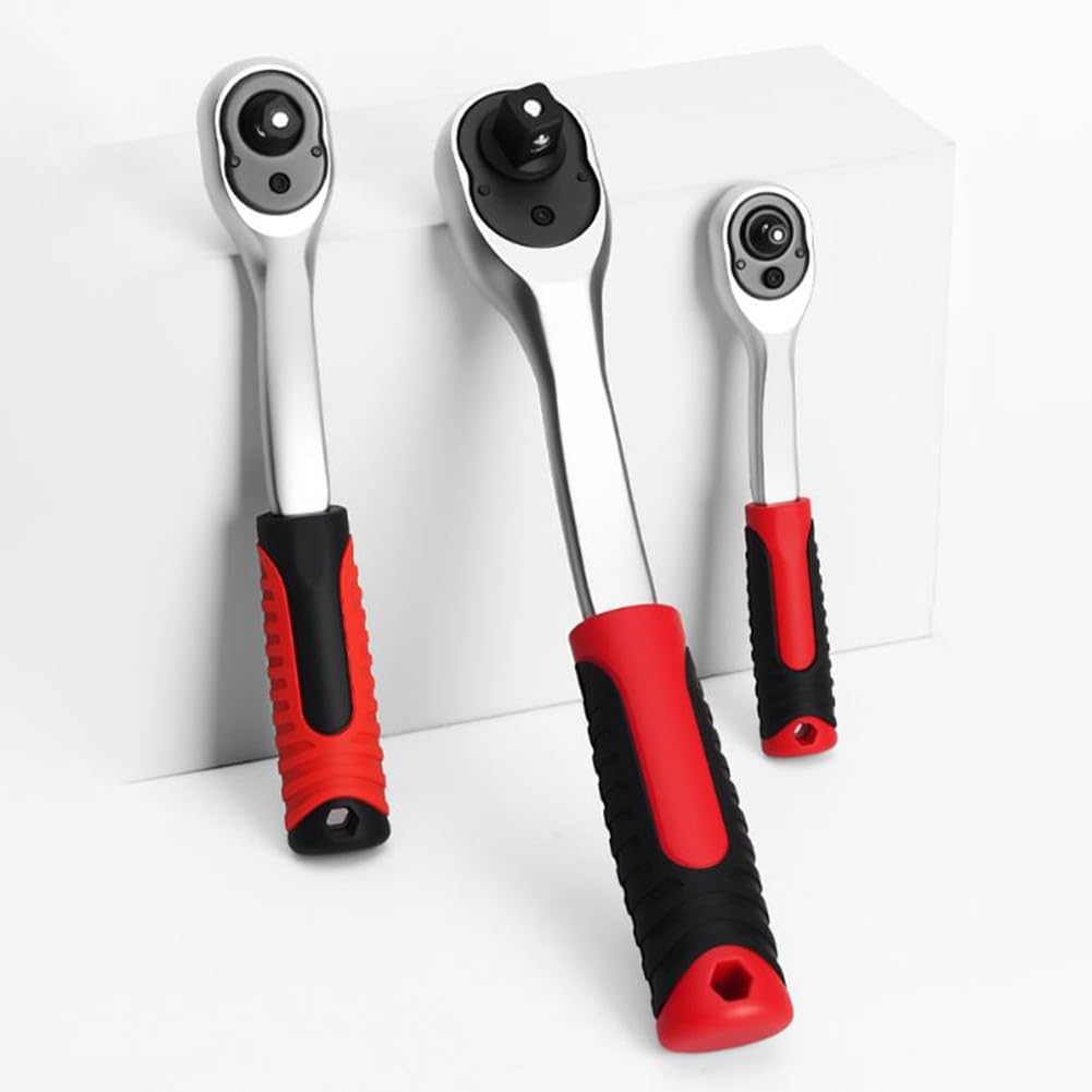 Llave de trinquete de 72 dientes de 1/10.2 cm 3/20.3 cm 1/5.1 cm, mango reversible de liberación rápida con arco de 5°, herramienta de metal ergonómica para mecánicos