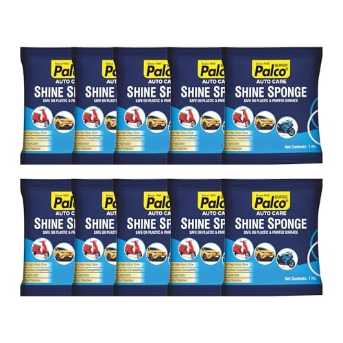 Image of PALCO Shine Sponge (Pack of 10) Multi-Surface High-Gloss Car Polish, All in One Shine Sponge Bike Polish for Shining Ideal for Plastic, Vinyl, Metal Trims, Leather, Rubber & Painted Surfaces