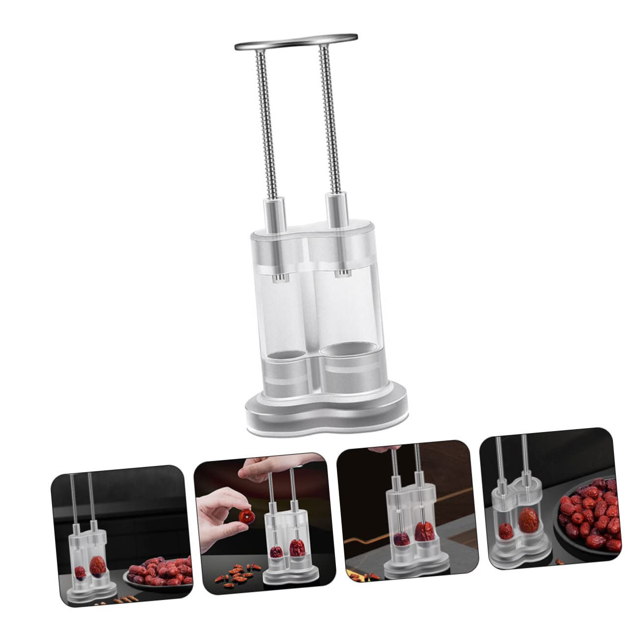 Cabilock Dual Cherry Pitter Core Remover Ergonomic Metal Kitchen Tool for Easy Date Fruit Pitting Compact Lightweight Design for Quick Use and Space Saving Storage