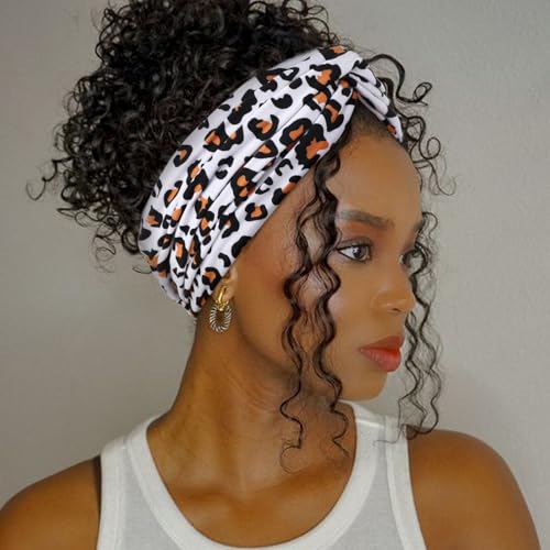 Image of DRESHOW 4 Pack Boho Non-Slip Headbands for Women Girls Yoga Workout Running Knotted Turban Floral Elastic Head Wrap