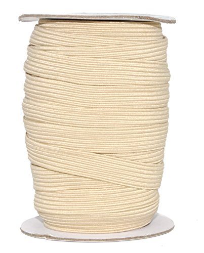 Mandala Crafts Flat Elastic Band, Braided Stretch Strap Cord Roll for Sewing and Crafting; 1/2 inch 12mm 20 Yards Cream
