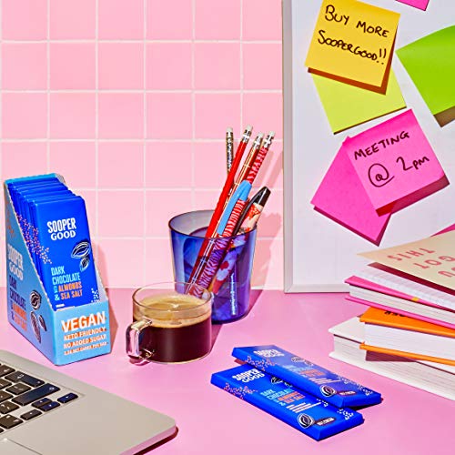 Soopergood Suikervrije en Veganistische Pure Chocoladerepen - Keto-Vriendelijk - Koolhydraatarm - Glutenvrij - 65% Cacao met Amandelen en Zeezout - Gezoet met Stevia - Doos van 12 x 40 g - Image 4