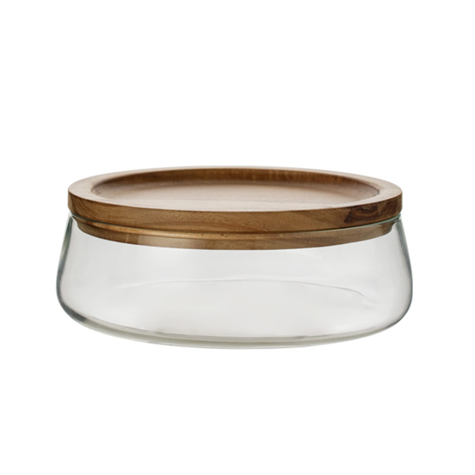 MLWSKERTY Glass Bowl Storage Box With Wood Plate Double Layer Clear Container For Restaurant Dining Room Food Collection