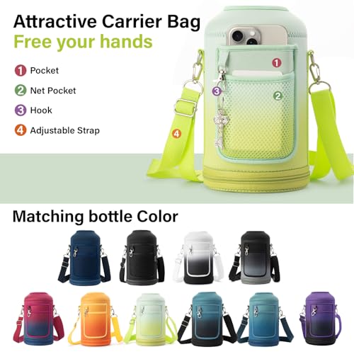 1 Gallon Water Bottle Insulated | Thickened Stainless Steel Vacuum Metal Water Jug | Portable Sports Large for Gym and Hiking with Straw, Carrier Bag, Handle Strap | BPA-Free 128 oz