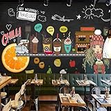 XLMING Dibujado A Mano Colorido Pizarra Frutas Café Chica 3D Papel Pintado Pared Premium Textura Seda Estudio Comedor Vinilos Dormitorio Sofás TV Cocina-250cm×170cm