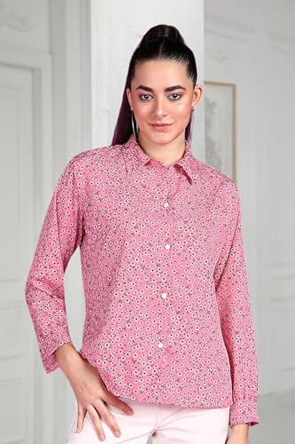 Image of POPWINGS Women Casual Sky Blue Floral Printed Shirt | Collar Button Shirt | Full Sleeve Shirt | Trendy Shirt | Regular Casual Shirt