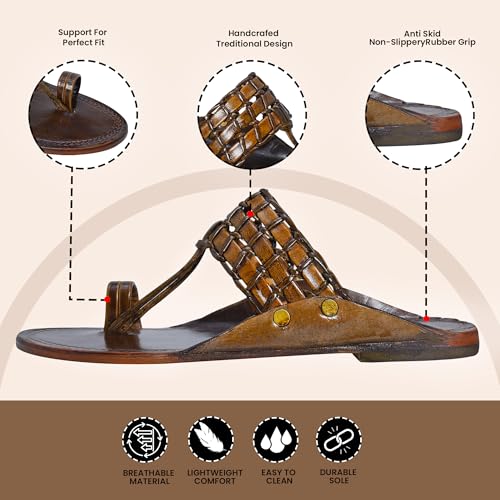 Image of Kolhapuri Chappal for Men Original, Pure Leather Handcrafted Traditional Kolhapuri Chappal for Man Formal Footwear for Weddings & Parties, Ethnic Wear & Daily Comfort