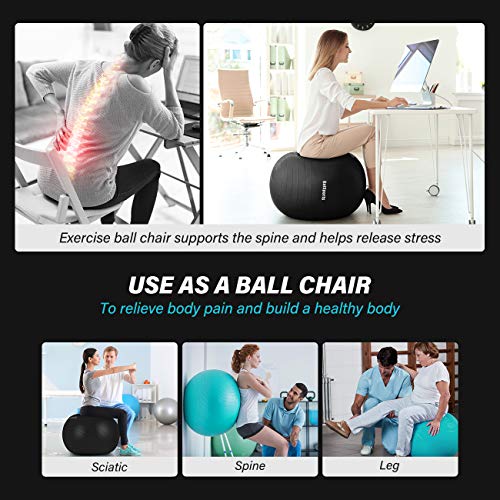 GalSports Exercise Ball (45cm-75cm), Anti-Burst Yoga Ball Chair with Quick Pump, Stability Fitness Ball for Birthing & Core Strength Training & Physical Therapy (Black, XL (68-75cm)) - Thumbnail 6