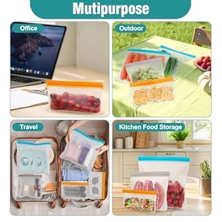 Reusable Sandwich Bag Freezer Bags Ziplock, 10 Pack Silicone Zip Lock Bags Large Vegetable Bags Snack Bag, Plastic Leakproof Food Storage Pouches for Keeping Lunch, Snack, Fruit, Potato, Travel Items