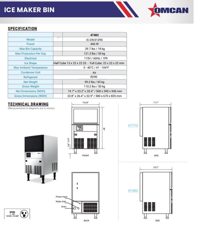 Fabricadora de Hielo Undercounter Omcan 40 lbs miniatura 6