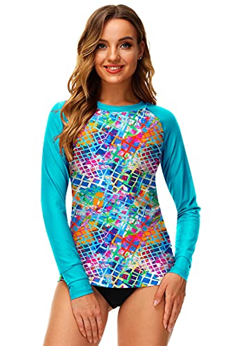 Deerose Womens Long Sleeve Rash Guard Color Printed Uv Protective Spf Surf Top Active Sport Swim Shirts Aqua Multicolored Xl thumb #4