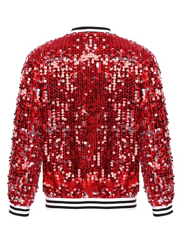 YiZYiF Kids Girl's Sequin Baseball Jacket Long Sleeve Full-Zip Bomber Jacket Glitter Coat Hip Hop Jazz Disco Party Outfits4