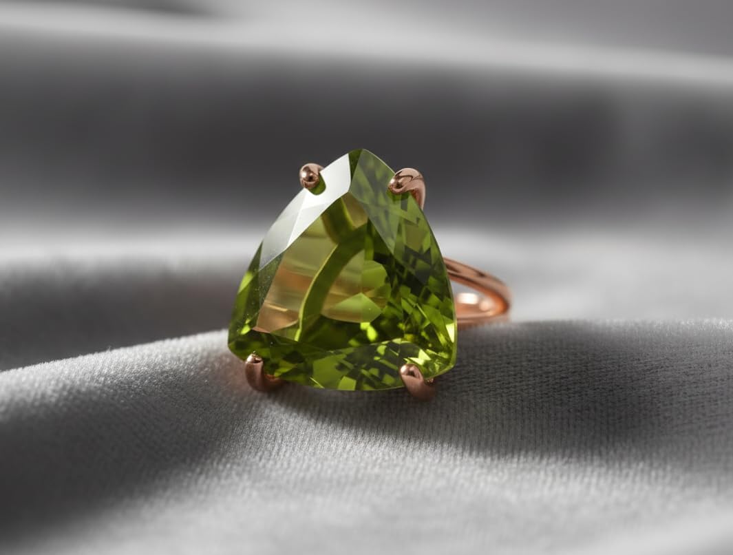 Peridot Trillion Cut Silver Gemstone Ring Solid 925 Sterling Jewelry Peridot Green Stone Trillion Ring Art Deco Vintage August Birthstone Ring