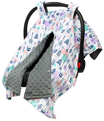 Image of Top Tots Baby Car Seat Canopy Cover - Navy Blue Arrows on White