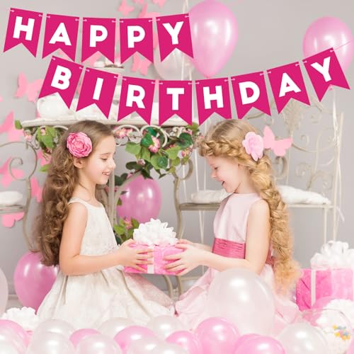 Image of Hot Pink Happy Birthday Banner Sign for Backdrop Hot Pink Birthday Decorations for Girls Women 13th 15th 21th 30th Party Banner Garland Wall Door Bunting Flag