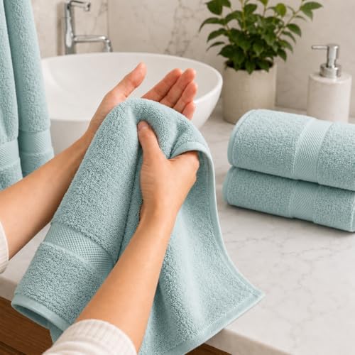 Image of Sulfar 100% Combed Cotton, Quick Drying Highly Absorbent, Luxury Hand Towel Set (Pack of 2, 40 X 70 cm) Nile Blue