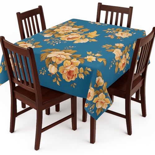 Image of Styleys Dining Table Cover Waterproof with for Kitchen Dining Table Cloth Dust and Oil Repellent (140x220, 1 Table Cover Only, Blue Flower, CTSD14)
