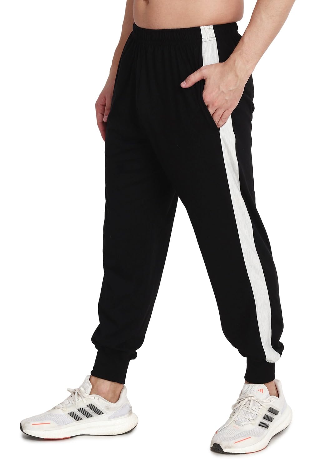 Men's Cotton Blend White Strip Track Pants - Black | Style 29-picture-14