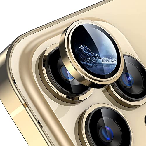 Image of for iPhone 14 Pr /14 Pro Max Camera Lens Protector Tempered Glass Screen Protector, Anti-Scratch Premium Tempered Glass Film Aluminum Alloy 3D Lens Ring-(3 Pack, Gold)