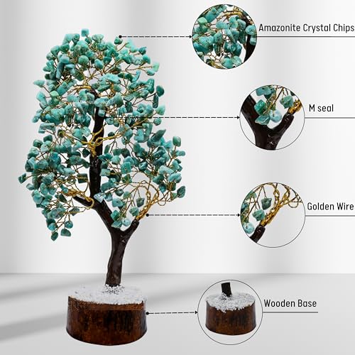 Image of Certified Amazonite Crystal Tree for Good Luck - Healing Crystals Money Tree for Wealth, Positive Energy at Home Office - Decorative Spiritual Gifts for Vastu, House Warming