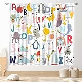 ABC Alphabet Classroom Curtains, Kids Cartoon Animal Educational Learning Cute Colorful Window Drapery Treatments for Baby Girls Boys Bedroom Living Room Shelves Nursery 2 Panels Set, 42'x45' Inch