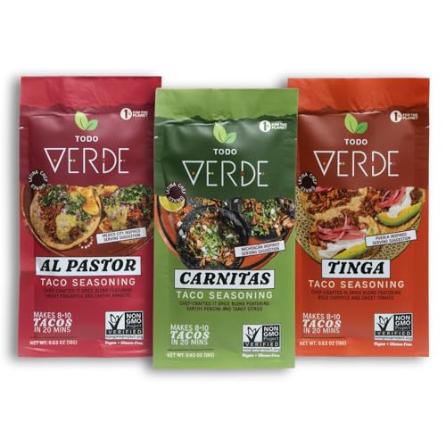 Taco Seasoning Packets - Todo Verde Mexican Seasoning Mix | Chef Curated Taco Blends with Black Garlic | Al Pastor, Carnitas, Tinga Variety Pack | Vegan, Gluten Free, Preservative Free (3 Pack)