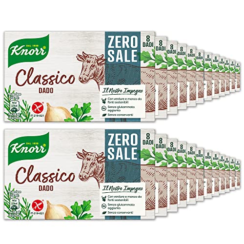 Knorr Tuerca clásica cero sal, tuerca con verduras y carne de res de fuentes sostenibles, sin sal, ideal para dietas bajas en sodio, sin gluten, lactosa, colorantes y conservantes, 24 paquetes de 8