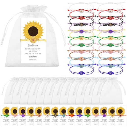 50 Set Sunflower Thank You Gift For Colleagues Employee Appreciation Gifts Sunflower Bracelets Inspirational Gifts with Motivational Sunflower Thank You Cards for Women Teacher Coworker Nurse