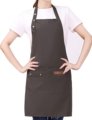 Delantales para mujeres y hombres con bolsillos, correas ajustables, impermeable, lona para cocina, cocinero, camarera, servidor