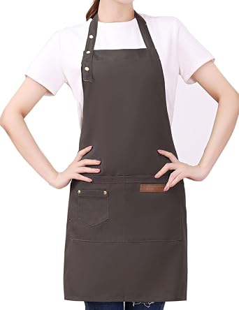 Kitchen Cooking Apron for Women Men with Big Pockets Canvas Waterproof Aprons for Server Pottery Artist Chef Apron
