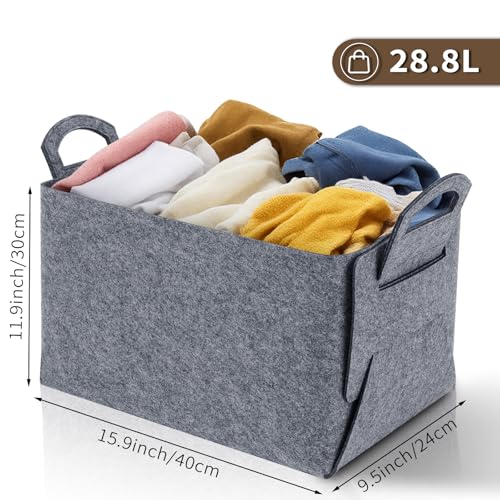 Cesta de almacenamiento de fieltro gris oscuro con asas suaves y diseño elegante 3