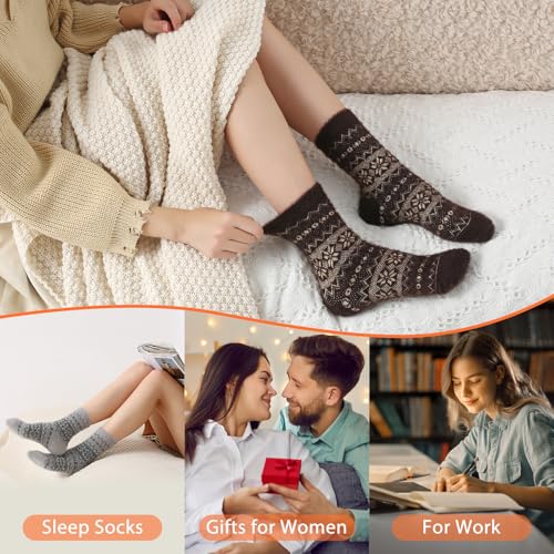 Image of SISOSOCK 5 Pairs Fuzzy Soft Cozy Comfortable Socks for Women, Casual Sleep Comfy Socks, Perfect Warm Winter Gifts for Women