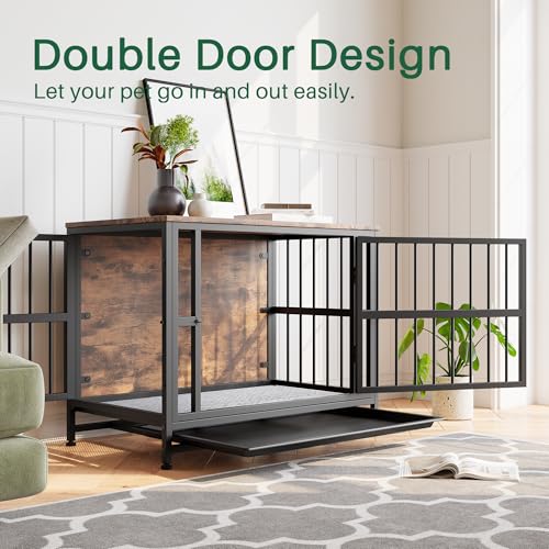 VECOCHO Hundekäfig Möbel, Hundebox für Zuhause Große/Mittlere Hunde,Beistelltisch, Hundehütte Indoor, Hochbelastbar Hundehaus für Zuhause, Herausnehmbares Tablett, 2 Türen, Dog Crate Furniture
