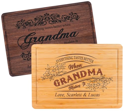 Personalized Cutting Board for Grandma - Mom, Custom Mothers Day Gifts for Mommy, Nanny, Gigi, Mama, Everything Tastes Better When Nana Makes it Board Gift, Customized Mom and Grandma Birthday Gift