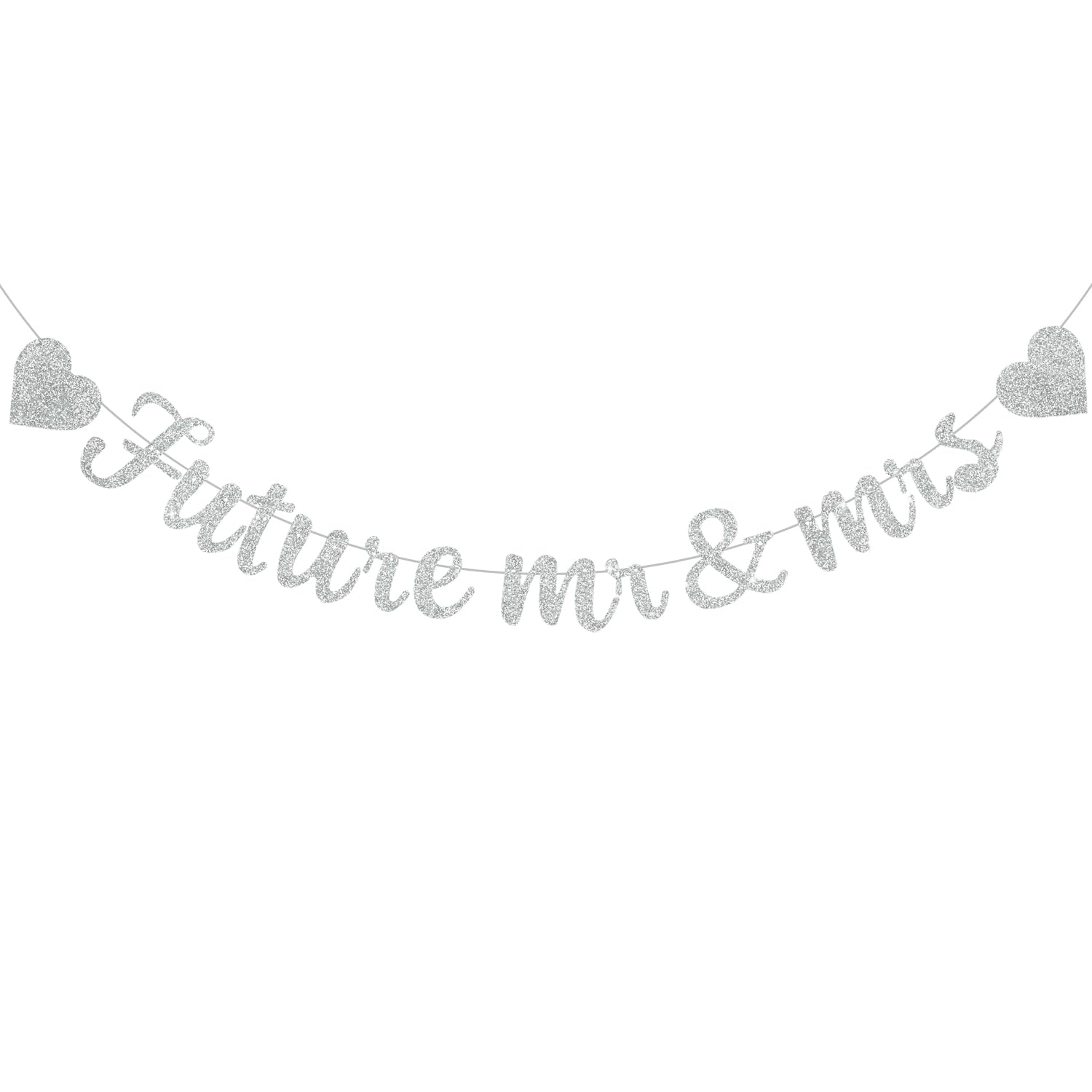 RICHHHA Glitter Silver Future Mr & Mrs Banner with Heart,Pre-Strung,Engagement Ceremony Decor Bridal Party Wedding Decorations,Bachelorette Party,